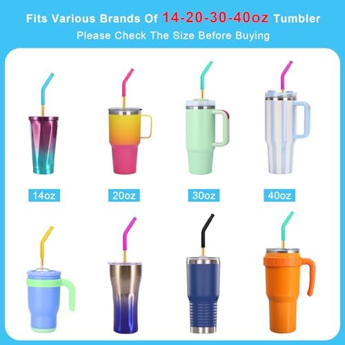 Newly Upgraded 8.5In Reusable Stainless Steel Straws Set 6 PCS with12 Silicone Accessories, 2 Straw Brush, 1 Storage Case, BPA Free, Eco-Friendly Metal Straws for 14, 20, 30,40 oz Tumbler - Image 5