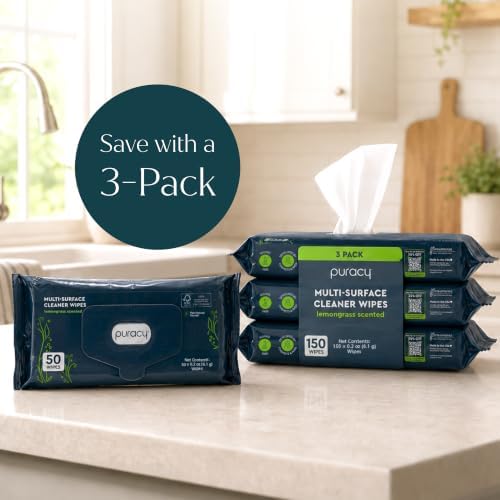 Puracy All Purpose Cleaning Wipes – Non Toxic Multi-Surface Cleaner & Appliance Wipes for Car, Bathroom, Kitchen – Lemongrass Scent (50 Count, 1 Pack) - Image 6