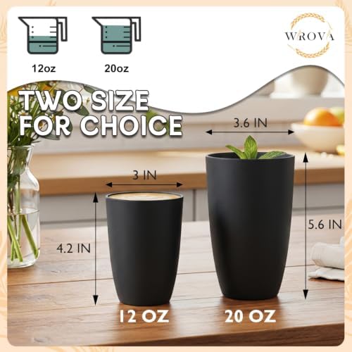 Wrova Wheat Straw Cups 6 PCS Good Alternative to Plastic Reusable Cups 12 oz Unbreakable Drinking Cup Reusable Dishwasher Safe Water Plastic Glasses Black - Image 3