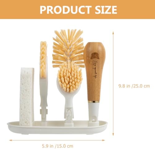 Gatuida Bamboo Multi-Head Cleaning Brush Set Replaceable Brush Heads for Kitchen Sink and Pot Cleaning Sturdy and Dish Scrubber for Household Use - Image 2