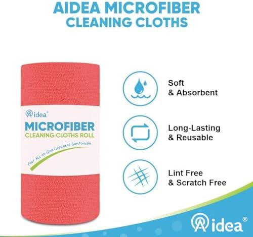 AIDEA Microfiber Cleaning Cloth Roll-55 Sheets, Red Cleaning Rags 11×9" - Image 3
