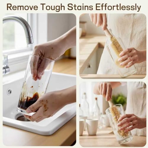 Wooden Bottle Brush - L-Shape Long Handle Cup Scrubber for Water Bottles, Decanters & Glassware - Beech Wood Kitchen Cleaning Tool (Multipack) (4) - Image 2