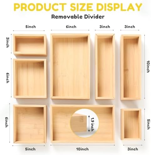 lilLittle Bamboo Drawer Organizer, 8 Pcs Multi Purpose Drawer Organizer Set - Image 3