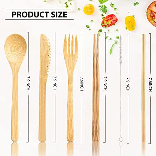 Boao 4 Sets Bamboo Utensil Travel Cutlery Set - Image 2