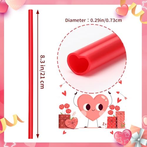 JANYUN 30 Pcs Red Heart Shaped Straws, Reusable Valentines Plastic Straw - Image 2