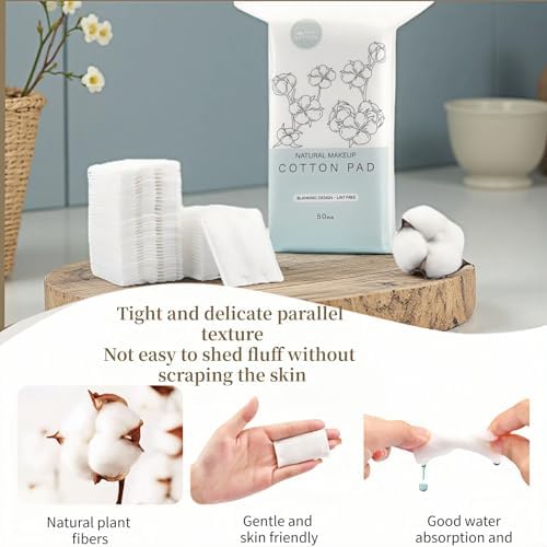 50-Pack 100% Pure Cotton Makeup Remover Pads | Soft, Hypoallergenic & Lint-Free Facial Rectangle for Sensitive Skin | Reusable, Double-Sided with Reinforced Edges | Makeup Skincare(50 Count) - Image 4