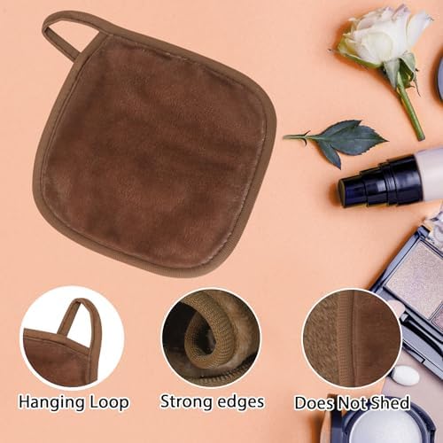 Natwag Makeup Remover Cloth, 6" x 6" Make Up Towels Reusable Face Cloth for Washing Face, Makeup Remover Pads Microfiber Face Washcloth with Mesh Bag, Just Water, 12 Pack, Brown - Image 4