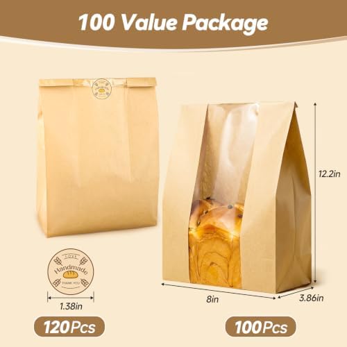 Tripho 100 Pcs Extra Thick Bread Bags for Homemade Bread with Clear Window - Image 3