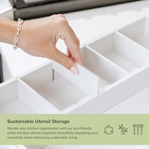KitchenEdge Utensil & Junk Drawer Organizer, 10.5-19 in, White Bamboo - Image 4
