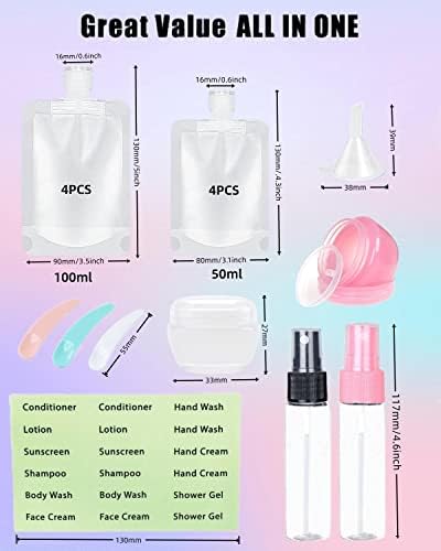 SEQUHITKU 17 Pack Travel Pouches for Toiletries,TSA Approved,Travel Size Portable Containers,Stand Up Pouch,Refillable Travel Accessories for Shampoo Conditioner Lotion Soap Liquids (C-17pcs) - Image 2