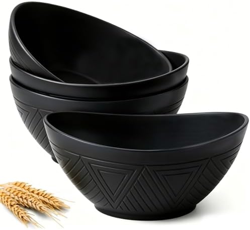 Homienly 9.6 inch Serving Bowls, Large Serving Dishes for Wedding Parties, 60 Oz for Salad, Side Dishes, Pasta, Oval Shape, Microwave & Dishwasher Safe, Set of 4, Black by HOMIENLY