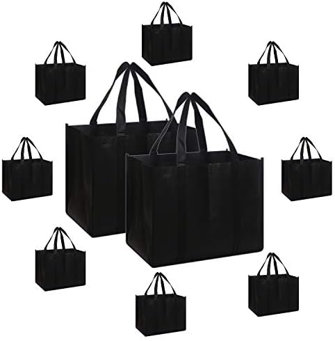 DIOMMELL Set of 10 Reusable Grocery Bags Extra Large Foldable Heavy Duty Shopping Tote Produce Bag with Reinforced Handles, Black - Image 7
