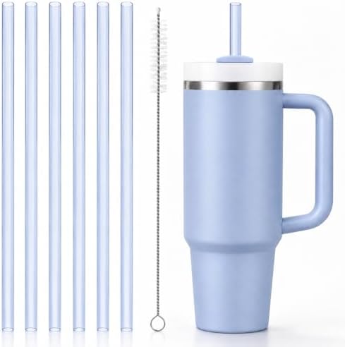 Replacement Straws Compatible with 30 oz Stanley Quencher Tumbler, 10.5 Inch Reusable Straws, Drinking Cup Accessories, Blue-6 Pack by Bubrike