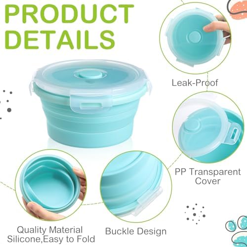 Suclain 4 Pcs Collapsible Bowls with Lids Silicone Camping Food Storage Container Expandable Folding Salad Lunch Box Travel Container for Hiking Camping - Image 3