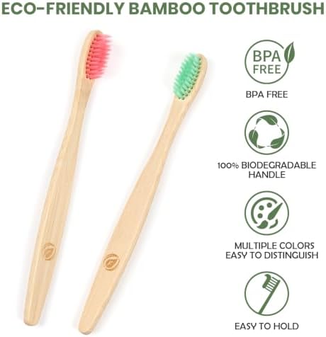 10 Kids Bamboo Toothbrushes Aged 5+, Individually Wrapped Bulk Toothbrush - Image 3