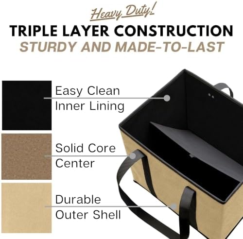 Reusable Grocery Bags (3 Pack) – Heavy Duty Reusable Shopping Bags, Beige - Image 5