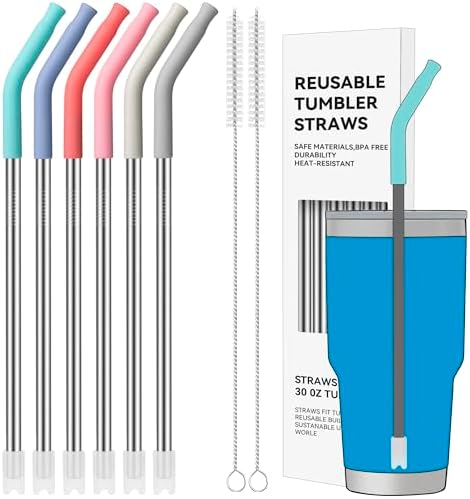 30 oz Straight Metal Straws with Silicone Tip for 30 oz Tumbler by AccessoriesForWaterBottle