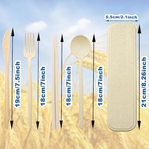 ELANE 4 Sets Reusable Travel Utensils Set with Case,Camping Cutlery Set Reusable Cutlery Set with Case,Utensil Sets for Lunch Picnic Daily Use Outdoor (beige) - Image 2
