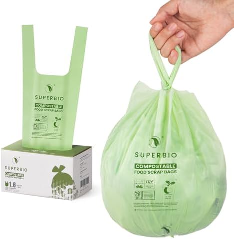 SUPERBIO 1.6 Gallon Compostable Food Scrap Bags For Counter Top Bin by SUPERBIOCOMPOSTABLEBAGS