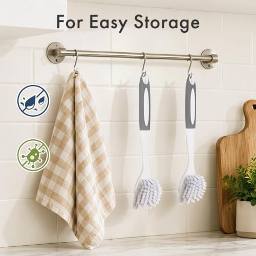 Amazer Dish Brush with Handle, 2 Pack Kitchen Scrub Brushes for Cleaning, Dish Scrubber with Stiff Bristles for Sink, Pots, Pans (Grey+Grey) - Image 7