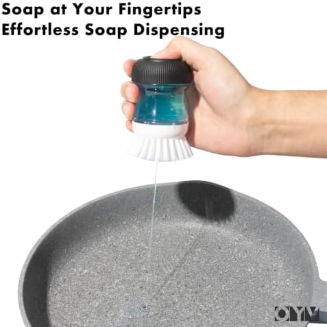 OYV Soap Dispensing Palm Brush, 1-Pack Dish Scrub Brush, Black/Clear/White - Image 2