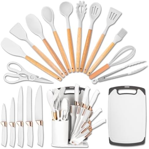 19-Piece Kitchen Utensil and Knife Set, Black (White) by HEEVON