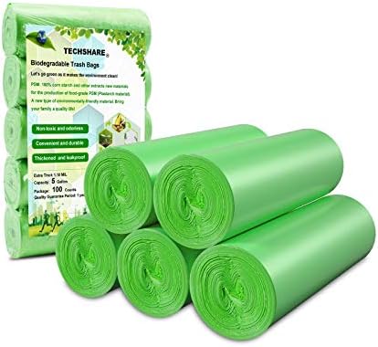 Biodegradable Trash Bags 4-6 Gallon, 100 Counts, Extra Thick 0.71 MIL Small Trash Bag Recycling Garbage Bags For Kitchen Bathroom Yard Office Wastebasket Car by TECHSHARE%C2%AE