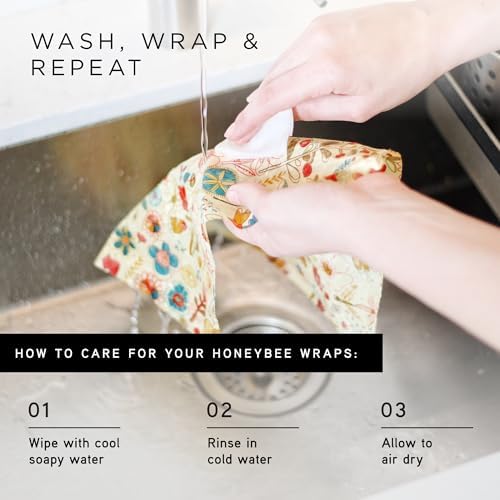 Honeybee Beeswax Wraps - Cheese Lovers Assorted Pack - Certified Organic Cotton Reusable Beeswax Wraps for Food - Plastic Wrap & Sandwich Bags Alternative - 4 Pack - Small, Medium & Large - Image 5