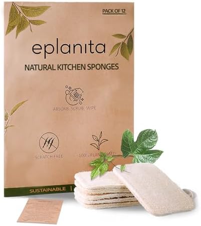 eplanita Natural Dishwashing Sponges (Pack of 12), Kitchen Eco Scrub Scourer, Natural Loofah Plant, Biodegradable and Zero Waste by eplanita