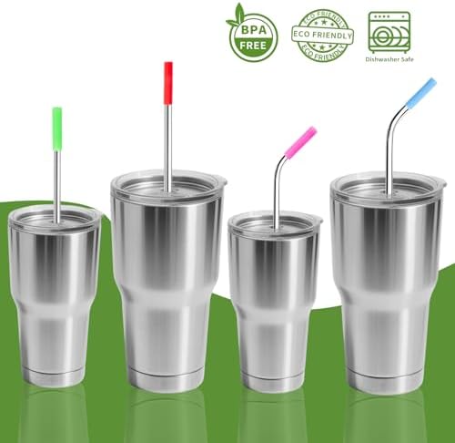 Lazycorner 16 Pcs Metal Straw Reusable 8.5" 10.5" 6mm Stainless Steel Straws for Tumblers 20oz-32oz, Silver Drinking Straws with Silicone Tips, 4 Straw Cleaner Brush, 1 Travel Case - Image 7