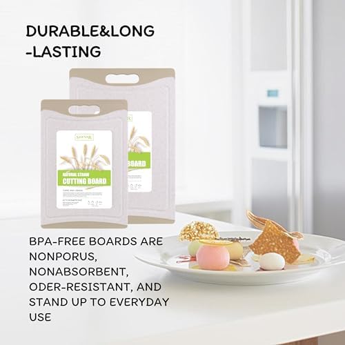 Cutting Board for Kitchen, Wheat Straw Fiber Cutting Board, Dish Washer Safe, w/Juice Grooves for Meat, Veggies,Easy Grip Handle, Non-slip Surface,Eco-friendly,Serveware Accessories 2 PCAK - Image 2