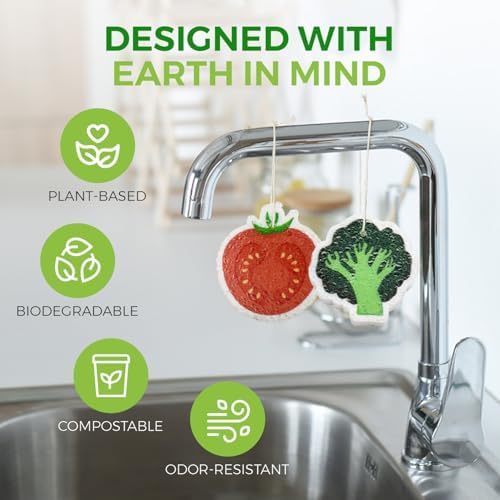AIRNEX Biodegradable Cellulose Compressed Sponges Bulk - Vegetable Shaped Kitchen Pack of 8 - Eco Friendly, Odor Free, Natural, Pop Up Compostable Scrubbers for Washing Dishes - Image 4