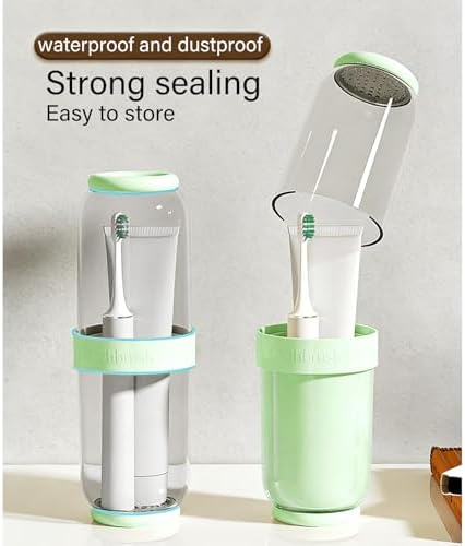 Breathable Toothbrush Travel Case, 2 in 1 Portable Travel Toothbrush Holder and Mouthwash Cup, Large Capacity Toothbrush Cup with Lid for School, Camping, Business Trip, Bathroom, Cruise (Green) - Image 4