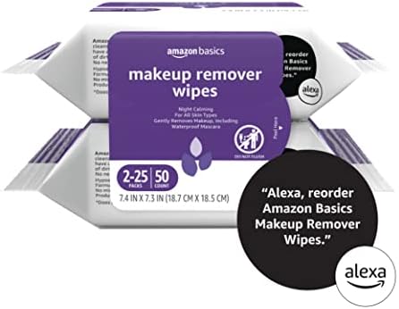 Amazon Basics Makeup Remover Wipes, Gentle Cleansing, Dermatologist Tested, Night Calming, Plant Based, Alcohol-Free, Removes Waterproof Mascara, 25 Count Per Pack, Pack of 2 - Image 5