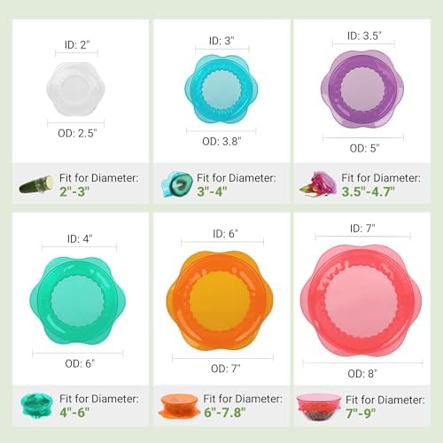 Silicone Stretch Lids for Food Storage in Fridge, Reusable Elastic Bowl Covers for Cup, Cans, Jars, Round & Rectangle Container, Food Grade Silicone Microwave Food Cover, Heat-Resistant, 6PCS - Image 3