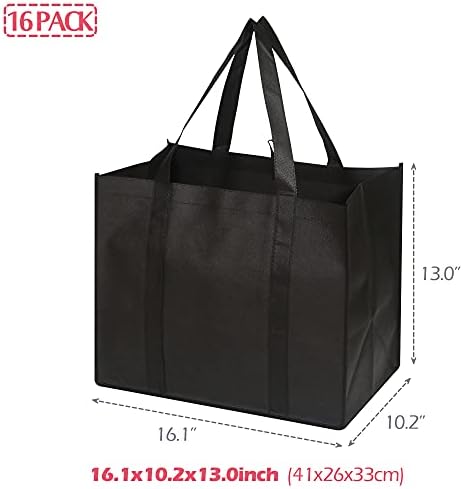 DIOMMELL Set of 16 Reusable Grocery Bags Extra Large Super Strong Heavy Duty Shopping Tote Bags with Reinforced Handles Black - Image 2