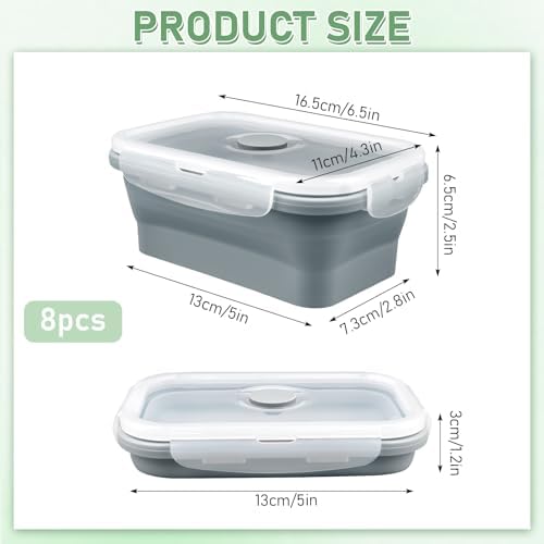 8 Pack 17 oz Collapsible Food Storage Containers, Silicone Lunch Boxes,Gray - Image 2