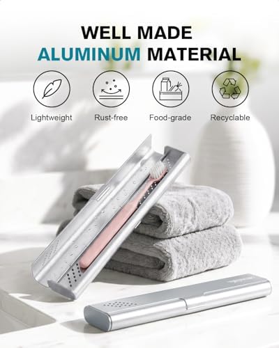 Toothbrush Case Cover for Traveling, Aluminum Toothbrush Holder for Manual Toothbrush + Mini Toothpaste, Portable Tooth Brush Storage Box for Camping Business Trip-Silver (1 Pack) - Image 2