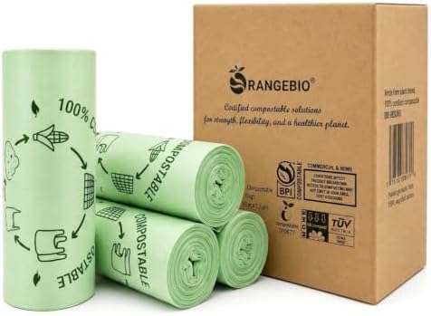 OrangeBio 55 Gallon Compostable Trash Bags, 60 Count, Heavy Duty Garbage Bags for Contractor, Yard Waste & Commercial Food Waste, Plant-Based, BPI ASTM D6400 & TÜV OK Compost Home Certified by OrangeBio