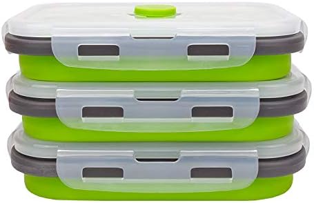 CARTINTS Set of 3 Collapsible Food Storage Containers with Lids, Collapsible Silicone Bowls, Silicone Lunch Containers, For Meal Prep, Camping, Travel, Microwave and Freezer Safe,500ml,Green by CARTINTS