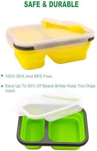 2 Pack Collapsible Silicone Bento Lunch Boxes With Lids,2 Compartments, Divided Lunch Food Storage Containers, 37.2 oz, Safe in Microwave, Dishwasher and Freezer, BPA Free - Image 5