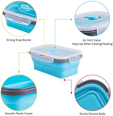 Collapsible Food Storage Containers with Airtight Lid, 16.9 oz, Small Kitchen Stacking Silicone Collapsible Meal Prep Container Set for Leftover, Microwave Freezer Dishwasher Safe, 4 Colors, Set of 4 - Image 4