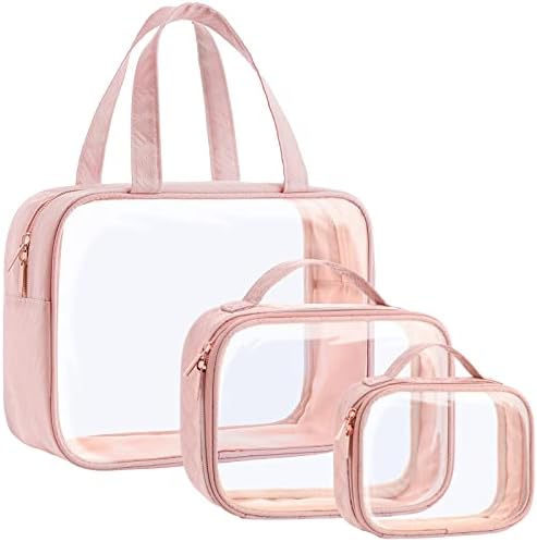 PACKISM Clear Makeup Bag Travel - TSA Approved Toiletry Bag, 3 Pack Pink by Packism