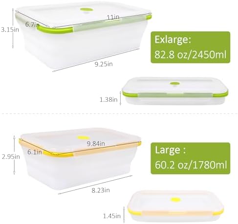 Set of 2 Extra Large Translucent Collapsible Silicone Food Storage Containers With Lids,82.8oz + 60.2oz Meal Prep Bento Lunch Boxes, Durable, Microwave,Dishwasher and Freezer Safe,BPA Free - Image 3