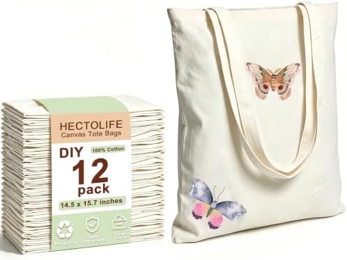 HECTOLIFE 6/12/24/48/ 96 Pack Canvas Tote Bags,Reusable Blank Canvas for Shopping Bags by HECTOLIFE