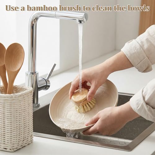 6 Pcs Bamboo Dish Brush Replacement Heads, 1.9 x 1.6 Inch Natural Sisal Bristle Scrubber Wooden Kitchen Dish Brushes for Pots, Pans, Bowls, Dishes Cleaning - Image 4
