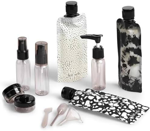 Kitsch 11 PCS Containers Travel Size Toiletries - Black & Ivory by Kitsch