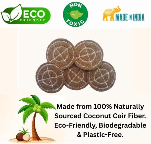 Natural Coconut Fiber Scrub Pad Pack of 12 – 4 Inch (10cm) Extra Thick 10mm Round Coir Scouring Pads | Heavy Duty Eco-Friendly Kitchen Cleaning Scrubber | Biodegradable & Plastic-Free - Image 7
