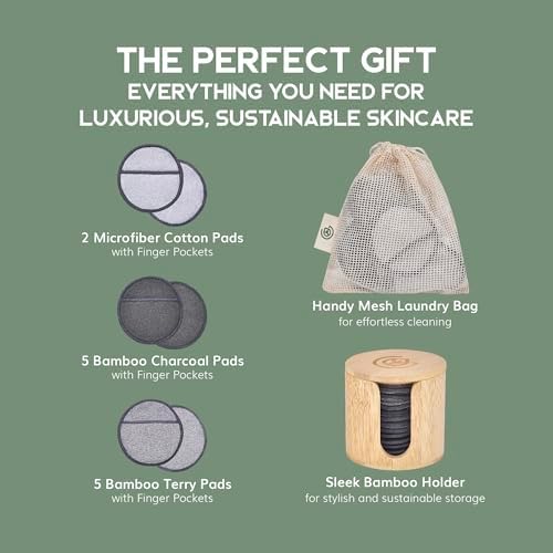 GREENZLA Reusable Makeup Remover Pads | 12 Pack | Bamboo Charcoal - Image 2