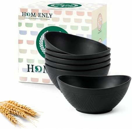 Homienly Wheat Straw Bowls 10 OZ Small Bowls Unbreakable Small Serving Bowls for Ice Cream, Snack, Dipping Side Dishes, Yogurt Microwave & Dishwasher Safe Oval Bowls for Camping, Dorm (6 PCS, Black) by HOMIENLY